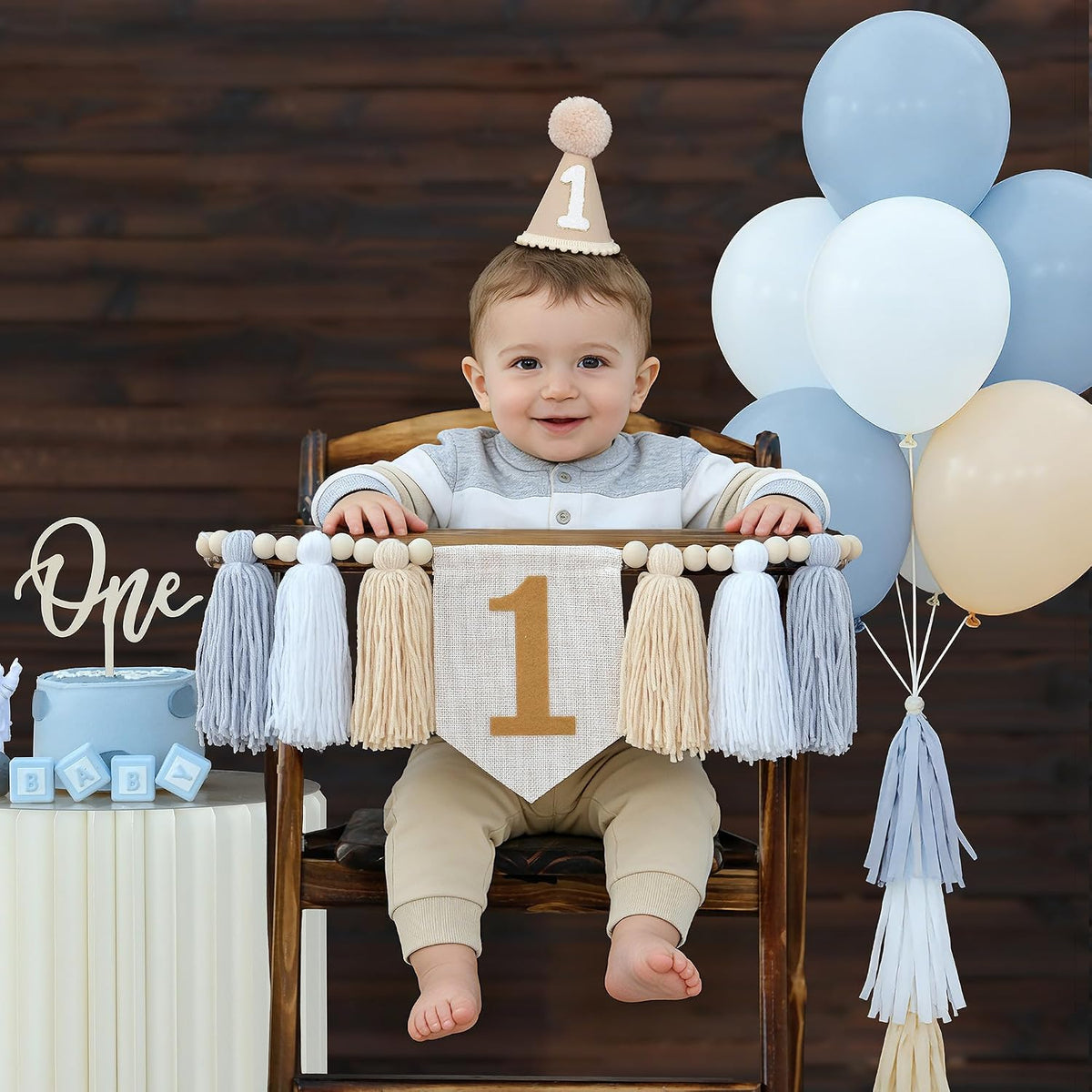 DCJHFJ First Birthday Decorations for Boy Highchair Banner One - Khaki Banner - image 3