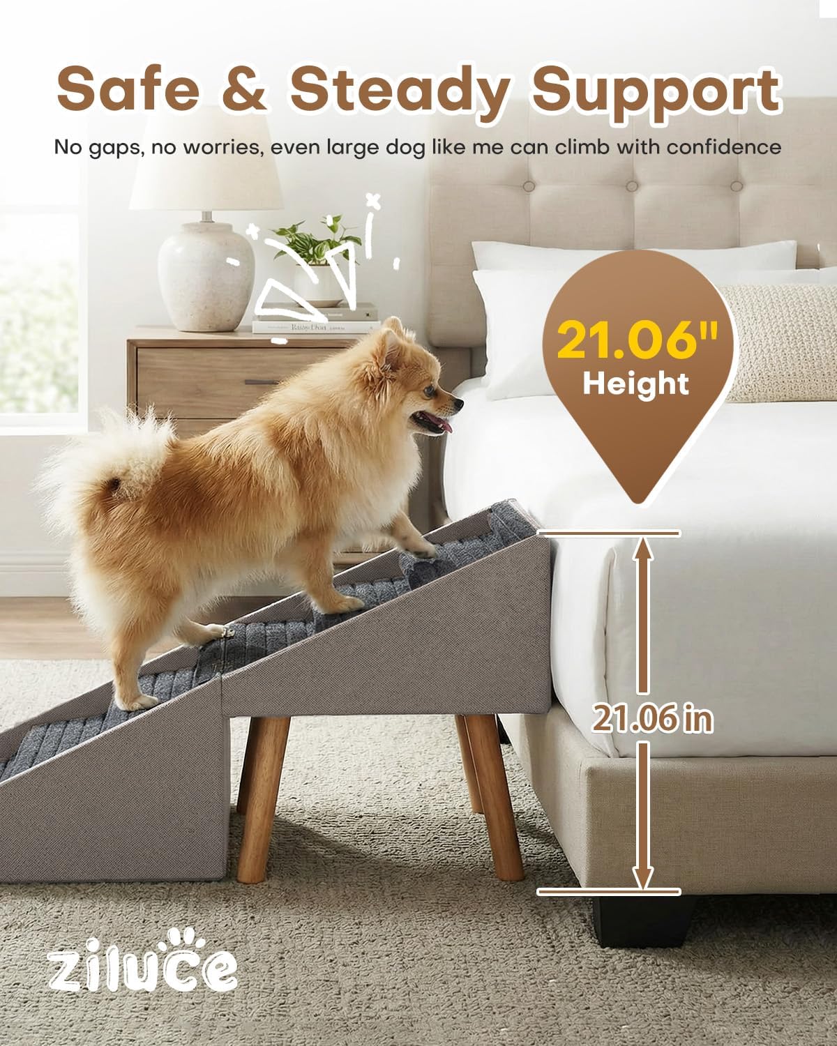 17" H Split Ottoman Dog Ramp for Couch - 21.06" H-Hemp Green - image 2