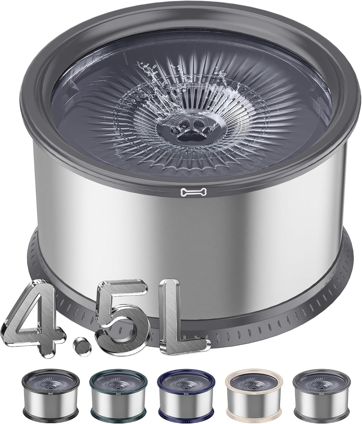 6.5L Stainless Steel Dog Water Bowl - Grey / 4.5L
