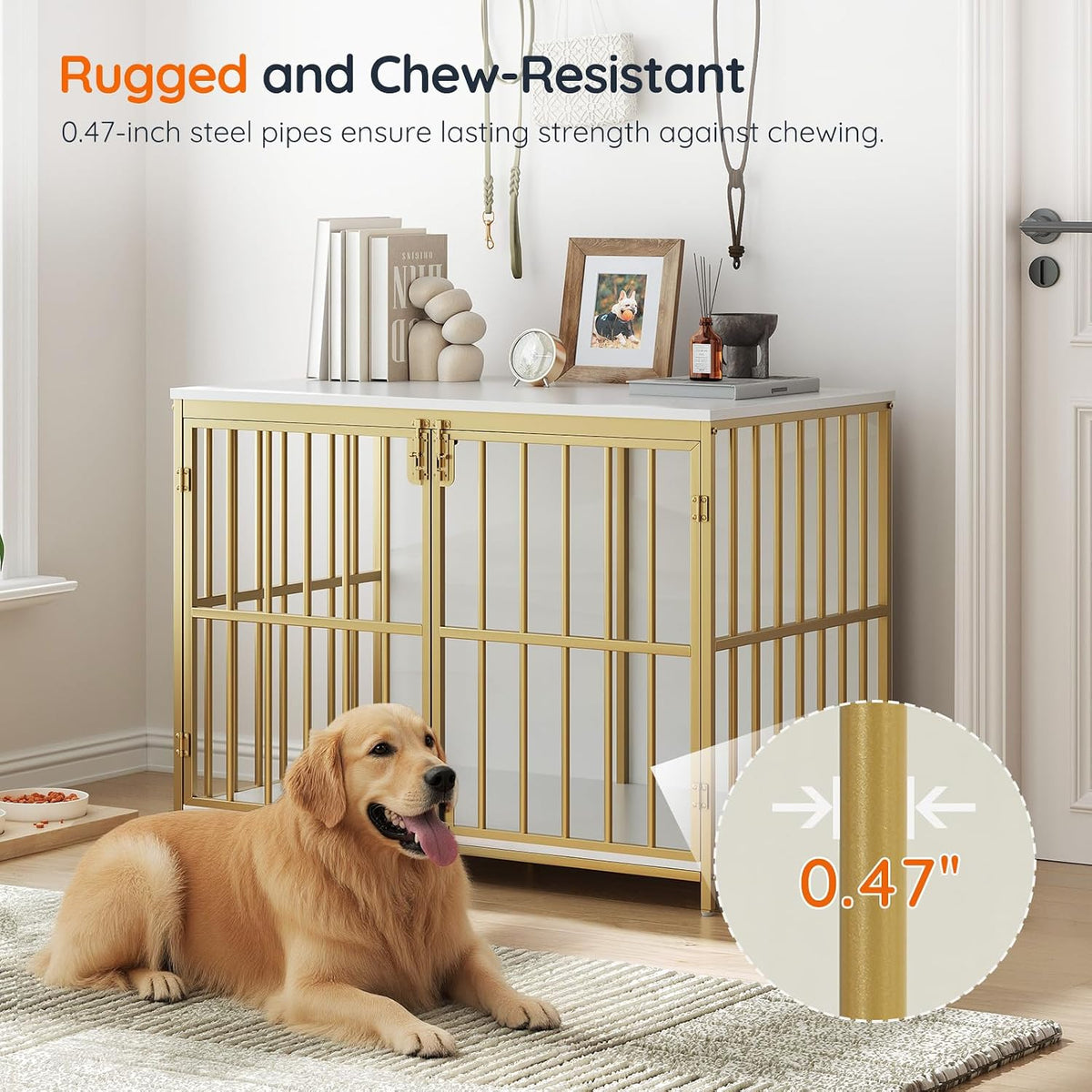 HOOBRO 38.6" Dog Crate Furniture, Wooden Dog Kennel Indoor - 38.6"L x 23.6"W x 29.5"H / White - image 2