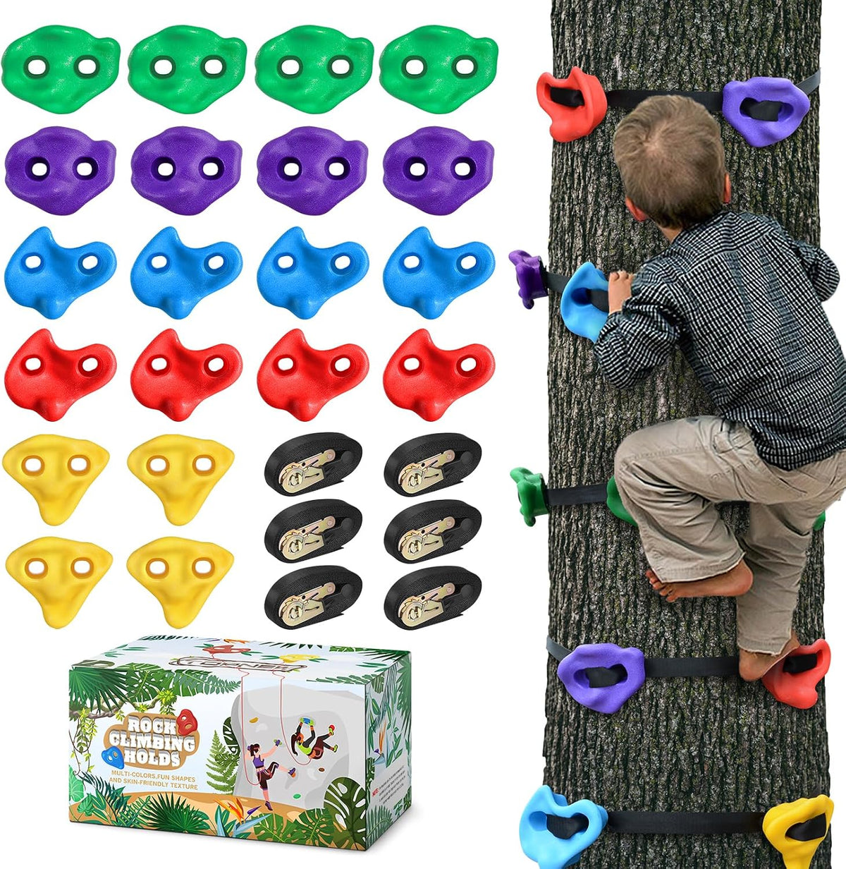 TOPNEW 12 Ninja Tree Climbing Holds for Kids Climber - 20 Pcs Multicolor Color 2