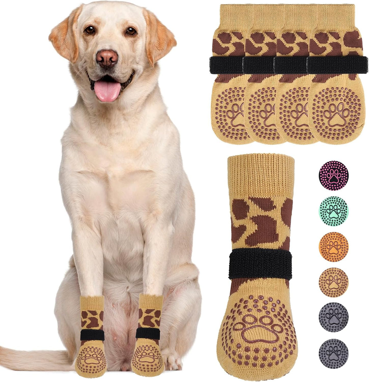 Dog Socks Shoes for Hot Pavement to Prevent Licking Paws - Deer Khaki / Medium (4 Pack)