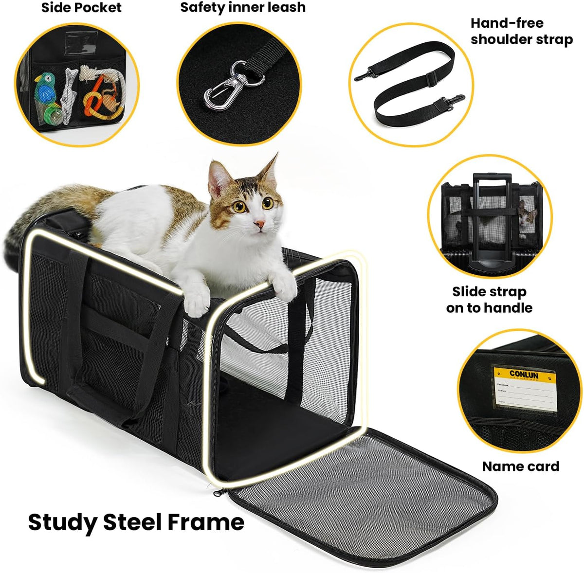 Conlun Cat Carrier Bag, Soft-Sided Pet Carriers for Dogs, M - 17.0"L x 11.0"W x 11.0"H / Black - image 4