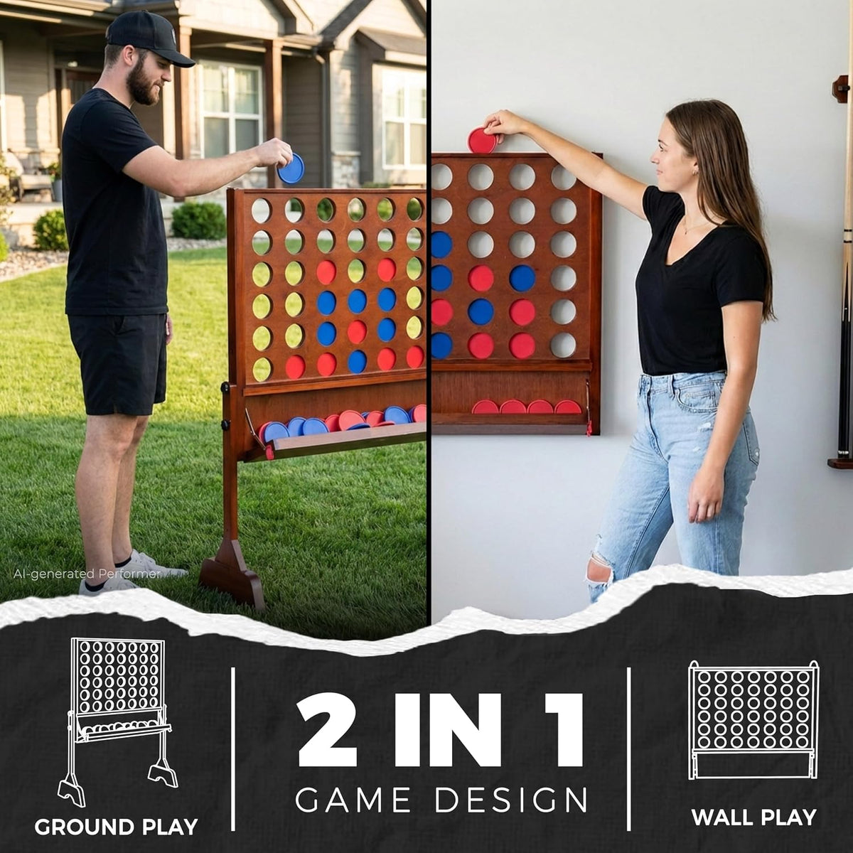 SPORT BEATS giant wooden 4 in a row connect game with catch tray and plastic coins - view 5