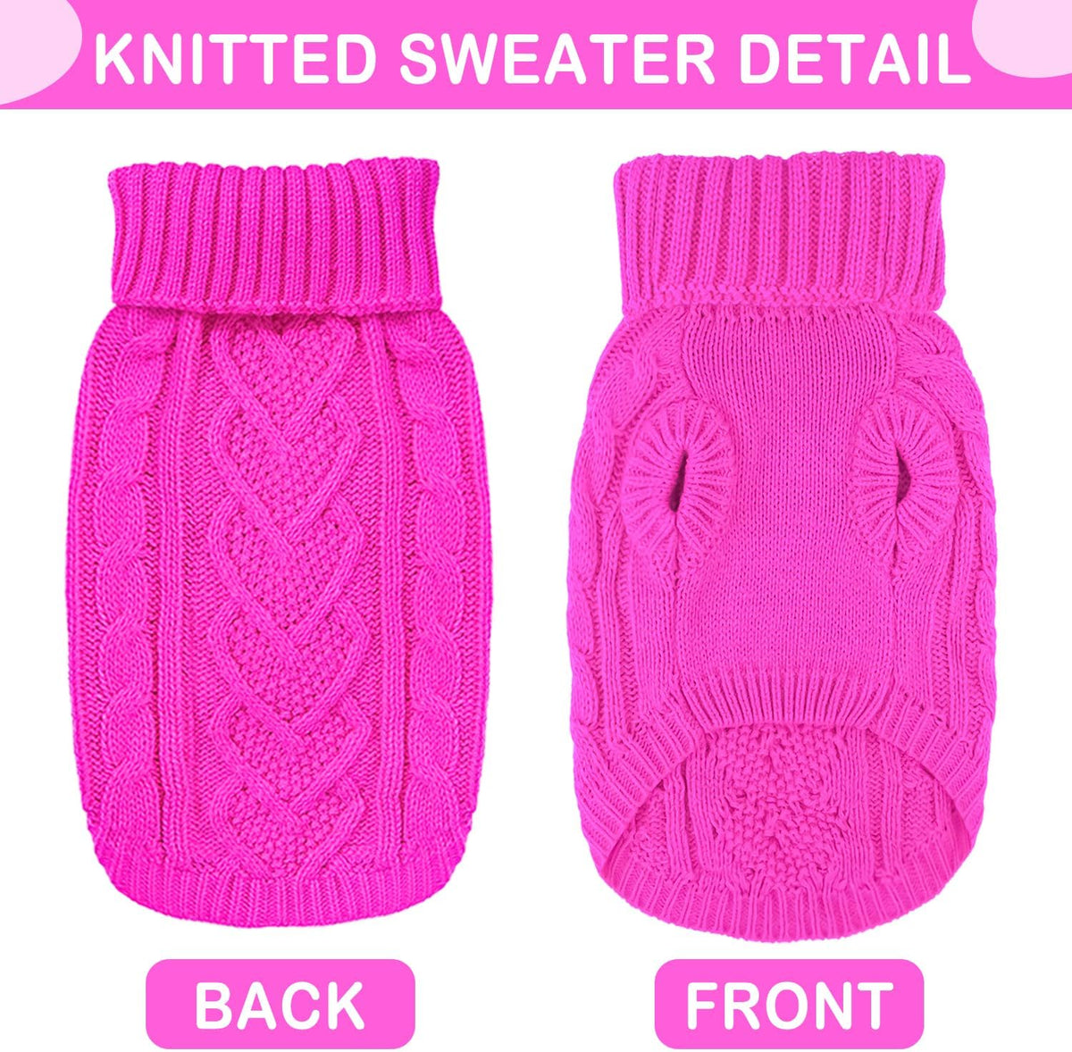 Puppishy knit turtleneck sweater for small dogs with heart and twist pattern - view 3