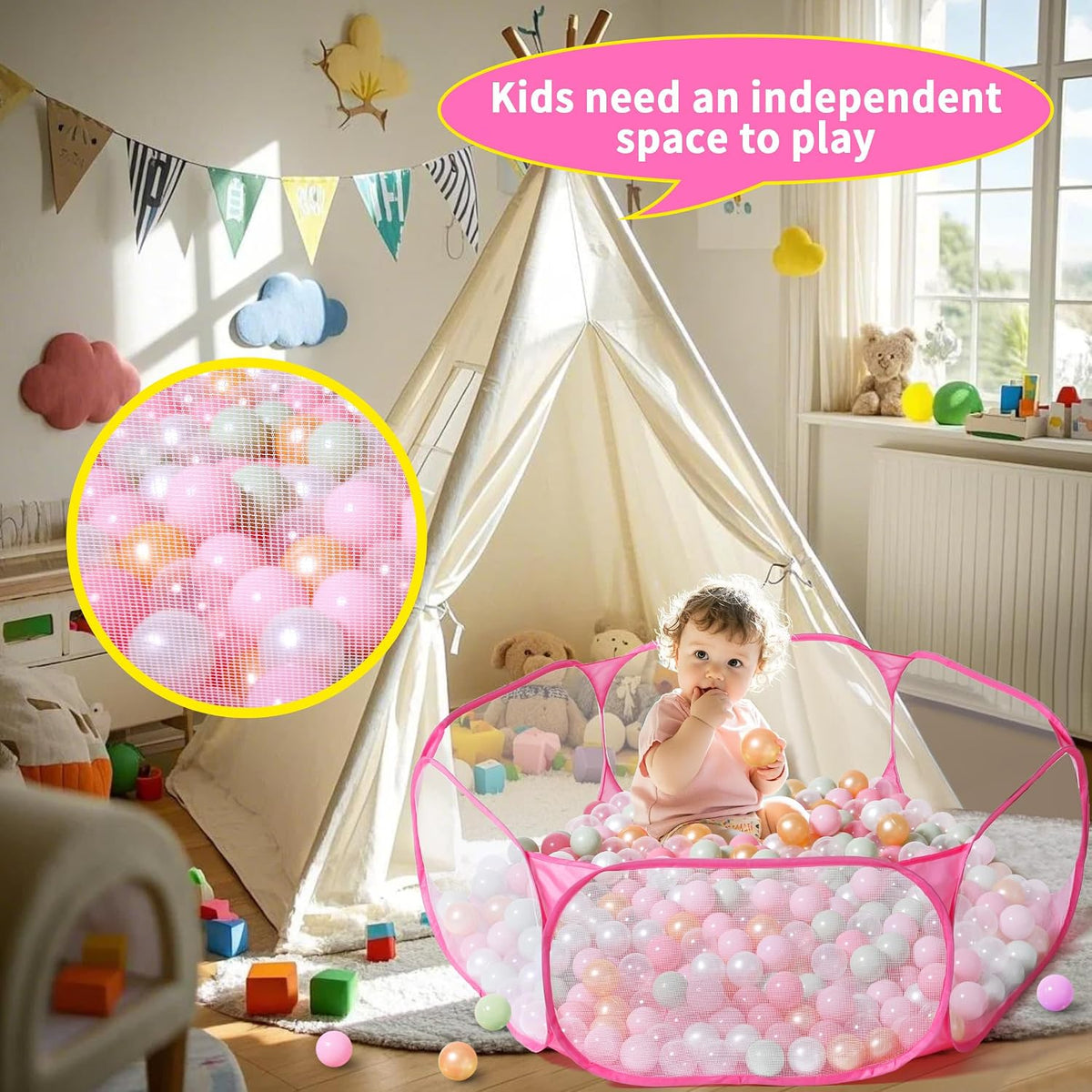 STARBOLO Gray Kids Ball Pit - Pink - image 3