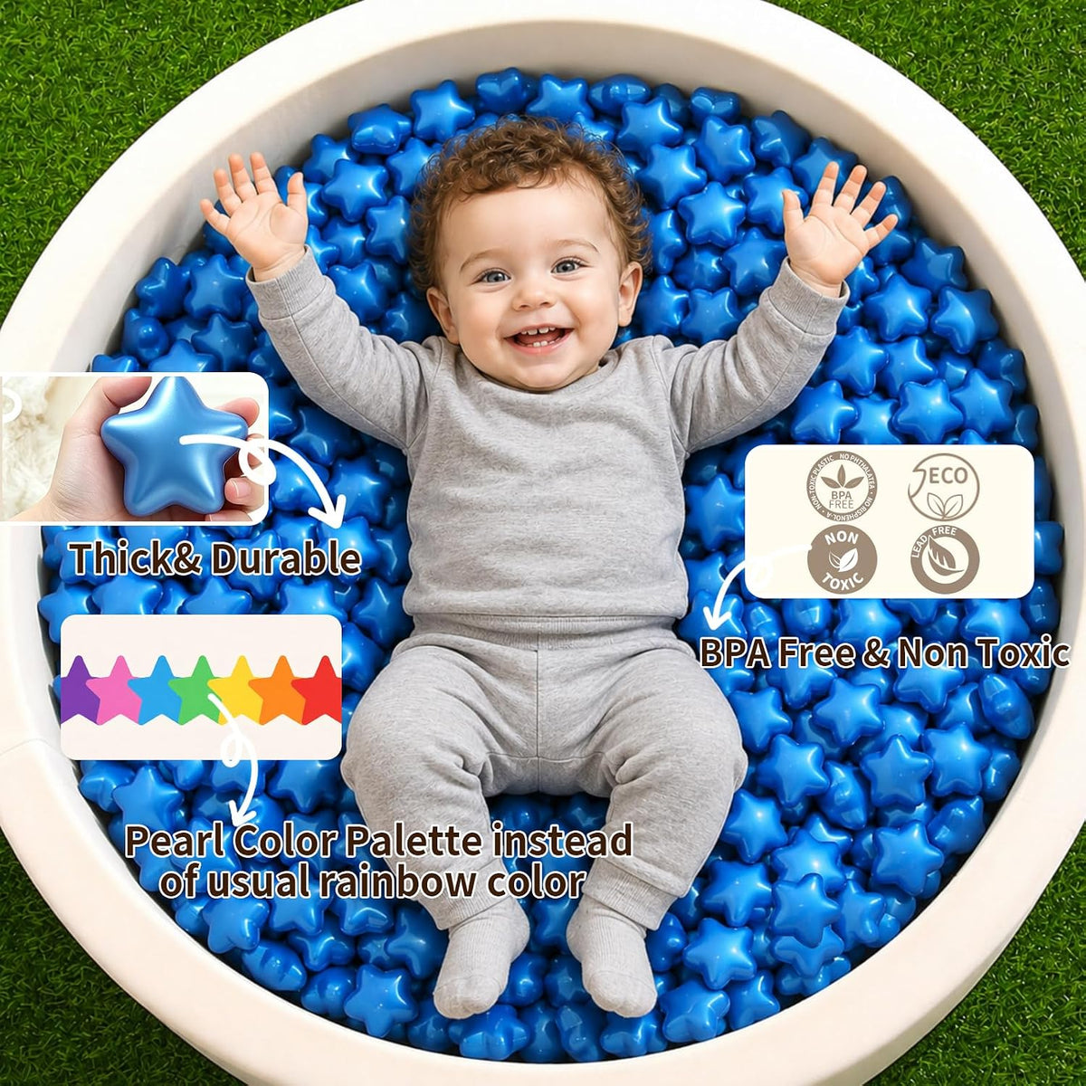 TRENDPLAY 100 star-shaped plastic ball pit balls in pearl gold with storage bag - view 8