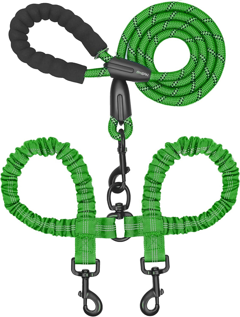 Double Dog Leash, 360° Swivel, No Tangle - Emerald / Large