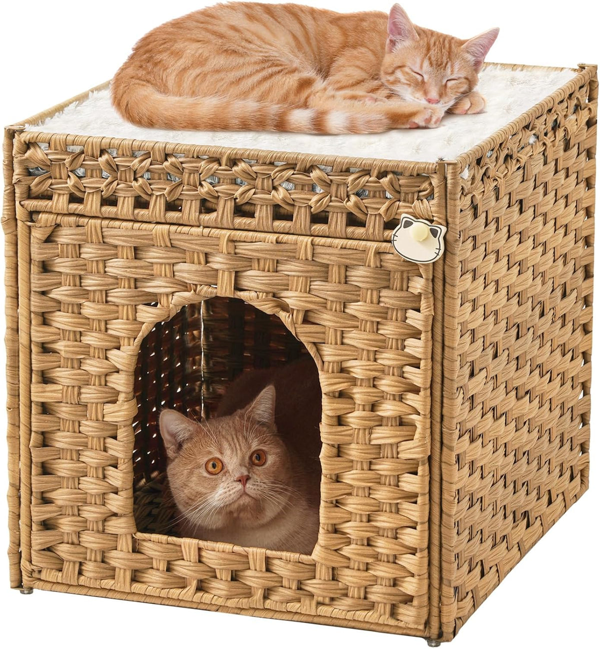Cat Beds Indoor Kitten House, PE Rattan Cat Cave - Natural / Rectangle-XL