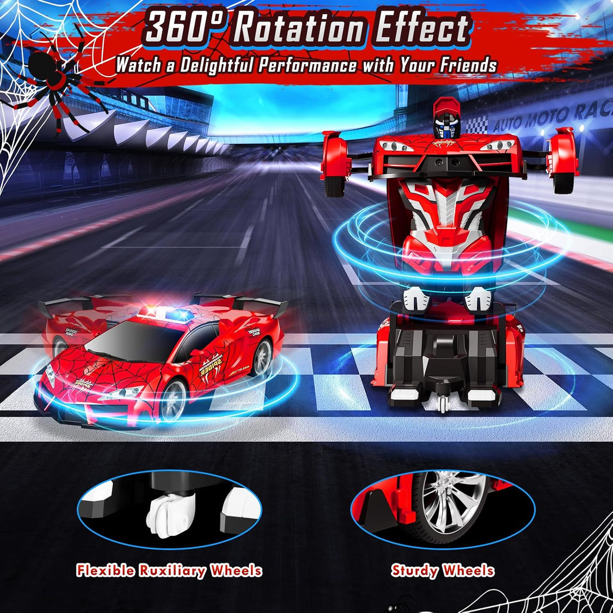 Spider Remote Control Car with Police Light - Red - image 3