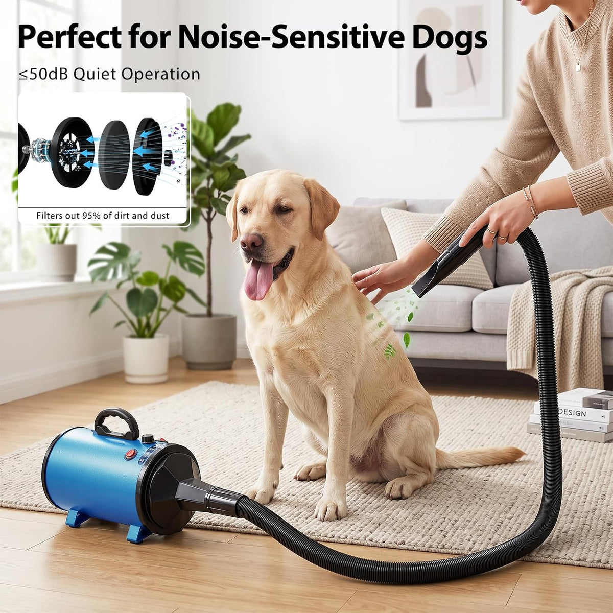 Dog Hair Dryer, Pet Hair Blower Dryer High Velocity - Blue - image 4