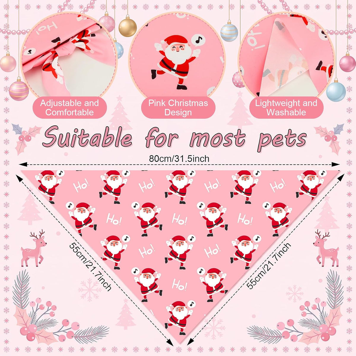 Abbylike 100 Pcs Fall Thanksgiving Dog Bandanas Bulk - Pink Christmas / 31.5 x 21.7 x 21.7 Inch - image 3