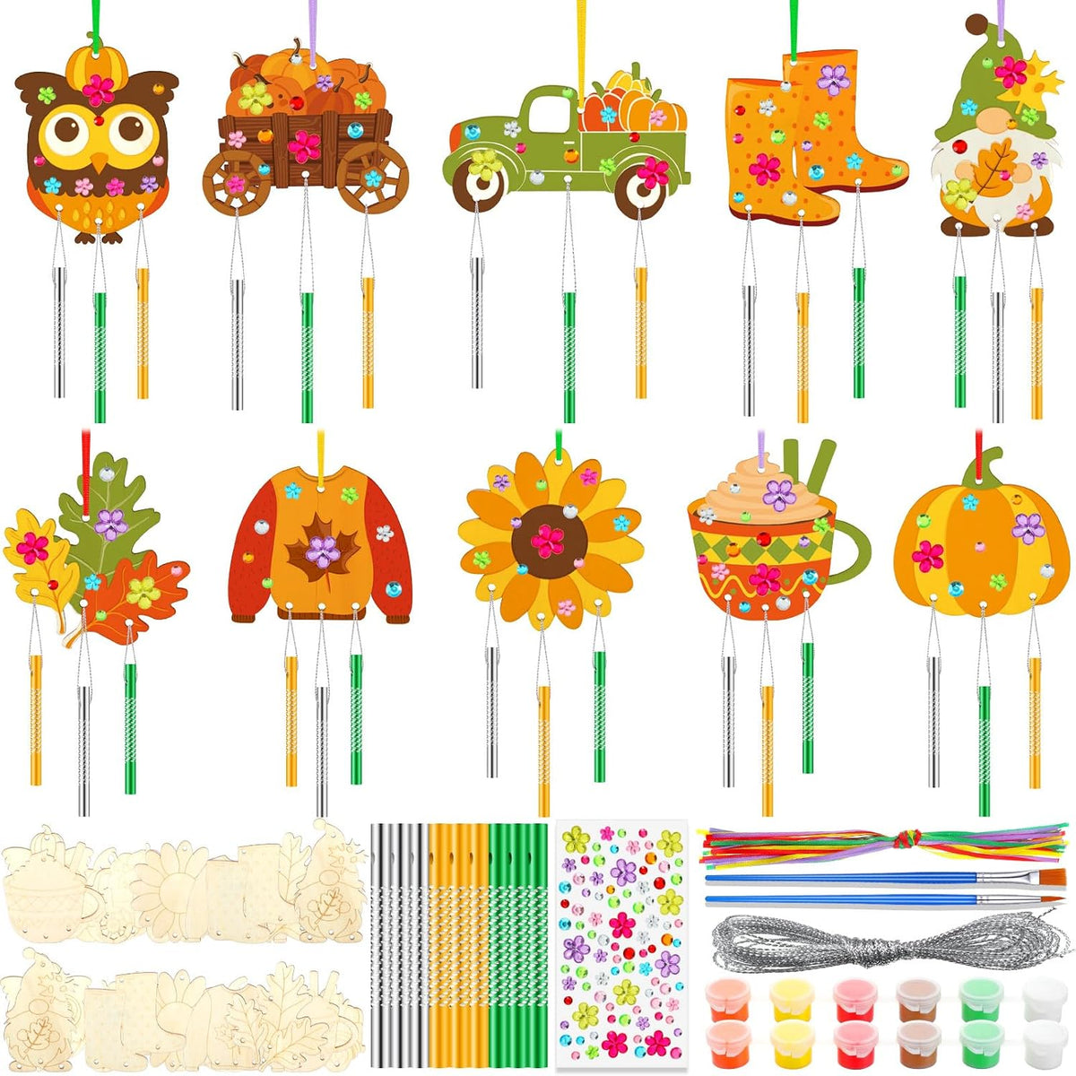 JellyArch DIY butterfly wind chime kit with 30 wooden butterflies and tubes - view 6