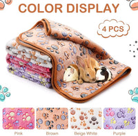 Reginary 4 Pcs Waterproof Guinea Pig Blankets Washable Small Animal Fleece Bedding Absorbent Guinea Pig Cage Liners Reusable Pet Pee Pad Sleep Mat for Hamster Ferret(Paw Print,28 x 14 Inch)