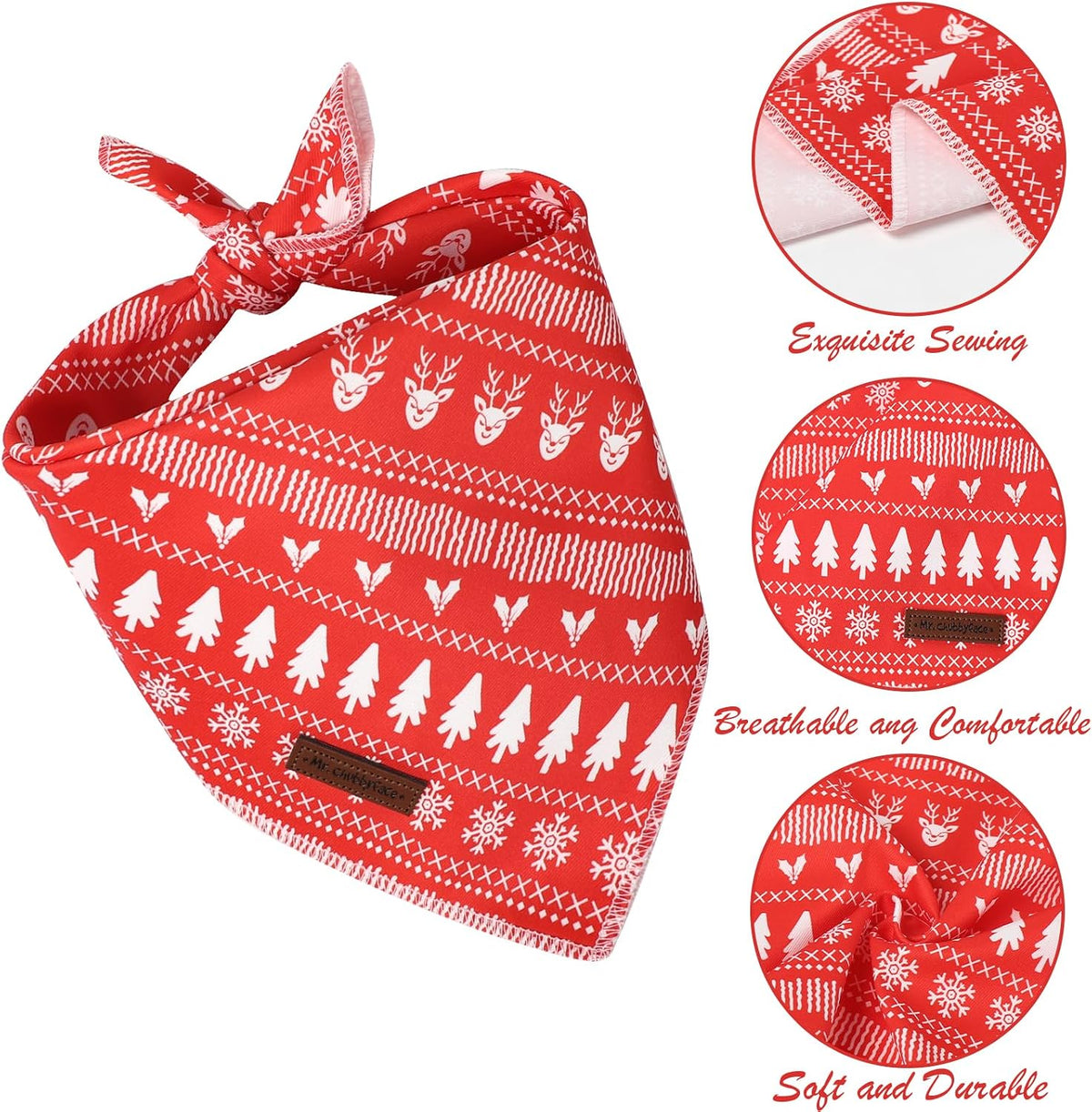 MR. CHUBBYFACE Fall Orange Plaid Dog Bandanas Reversible Triangle - C:Red Tree / L - image 4