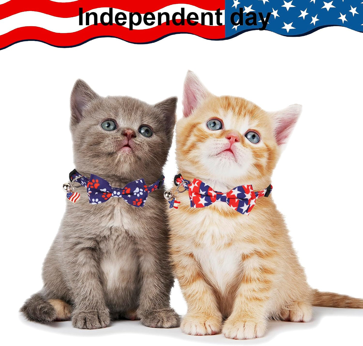 Fall Cat Collar with Bowtie - 7.5"- 10.5" / 4th of July - image 2