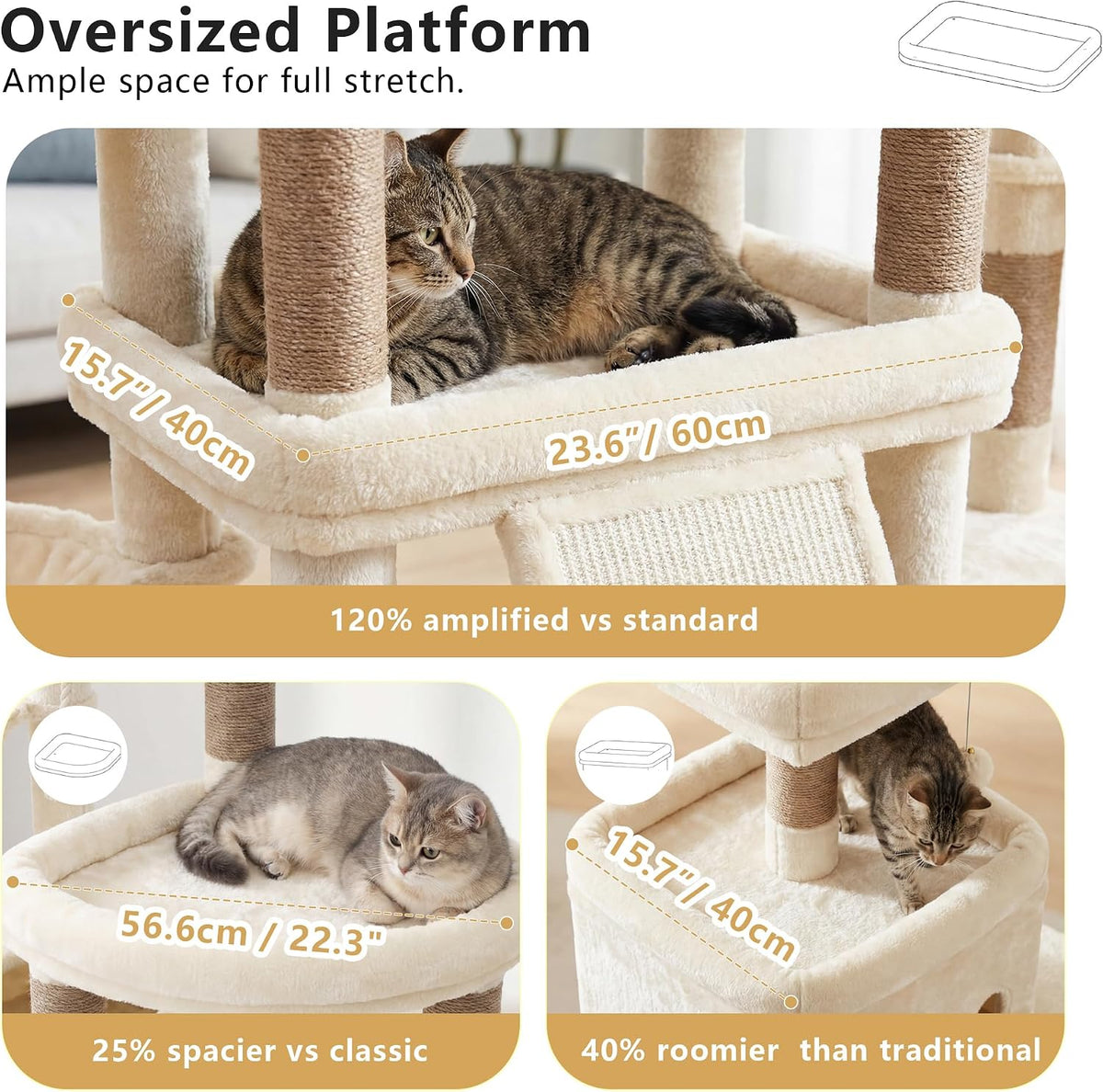 Heybly Cat Tree 72.4-Inch Anti-Tip Cat Tower with Spacious Perches - Beige / 72.4 inch - image 3