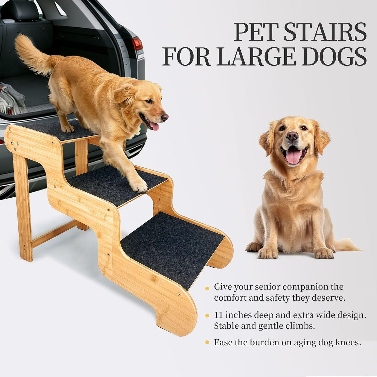 Dog Stairs for Small Dogs - Extra Wide 3-Step Natural / 3.0 / Extra Wide 3-Step 35.5x18x24 inch - image 3