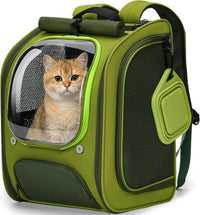 Pecute Cat Backpack Carrier, Large Space Cat Bubble Backpack - Green-on-Green Color Blocking / 12.6"L x 10.2"W x 16.5"H