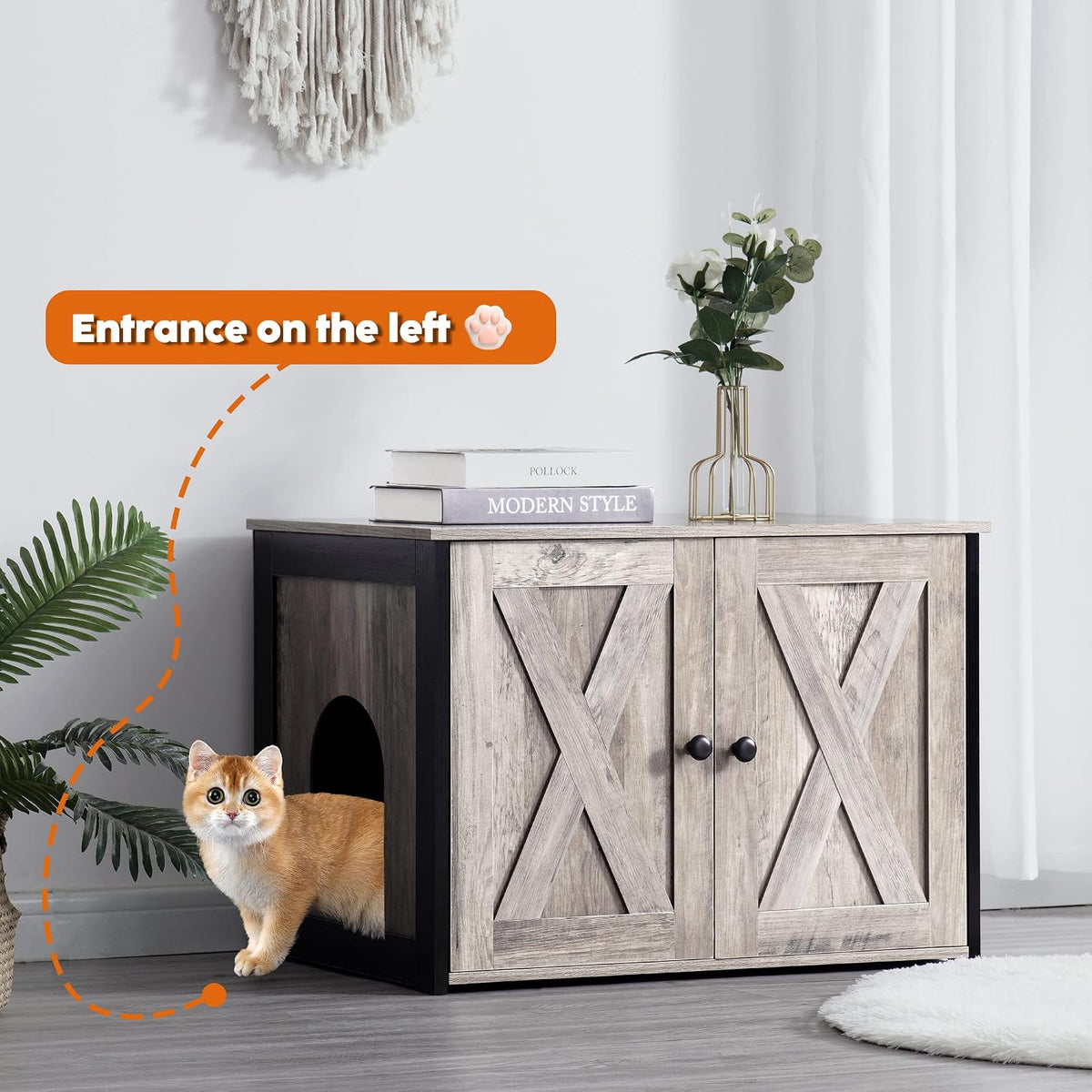 Cat Litter Box Enclosure, Hidden Litter Box Furniture - Greige - image 3