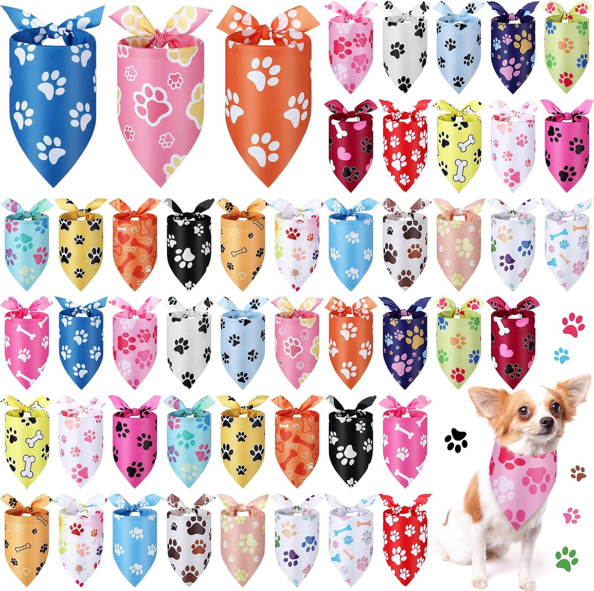 Abbylike 100 Pcs Fall Thanksgiving Dog Bandanas Bulk - Paw Print / 25.6 x 17.7 x 17.7 Inch