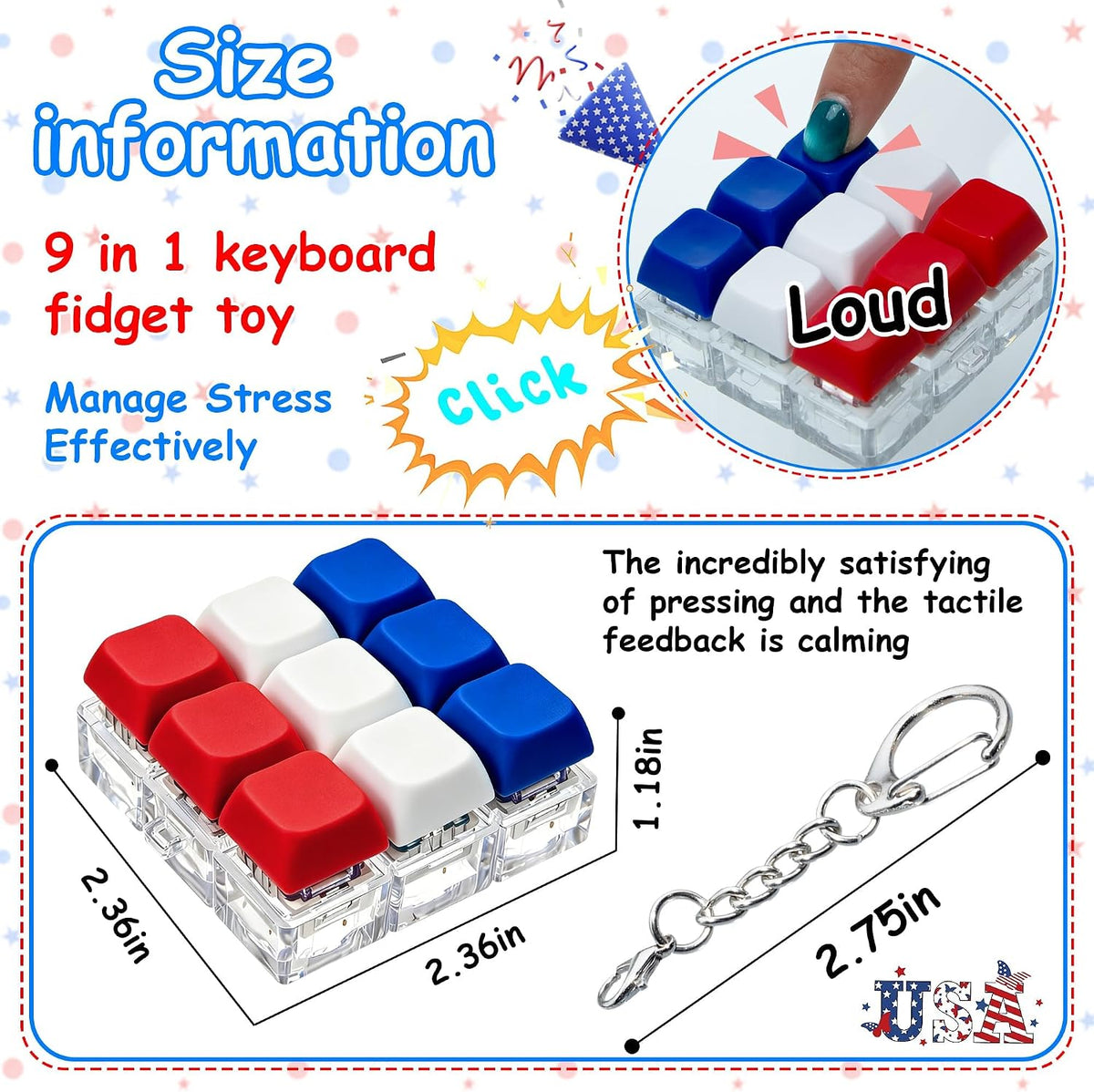 XiawaLangzhuo cat paw keyboard fidget toy, 9-in-1 clicker keychain in white and purple - view 32