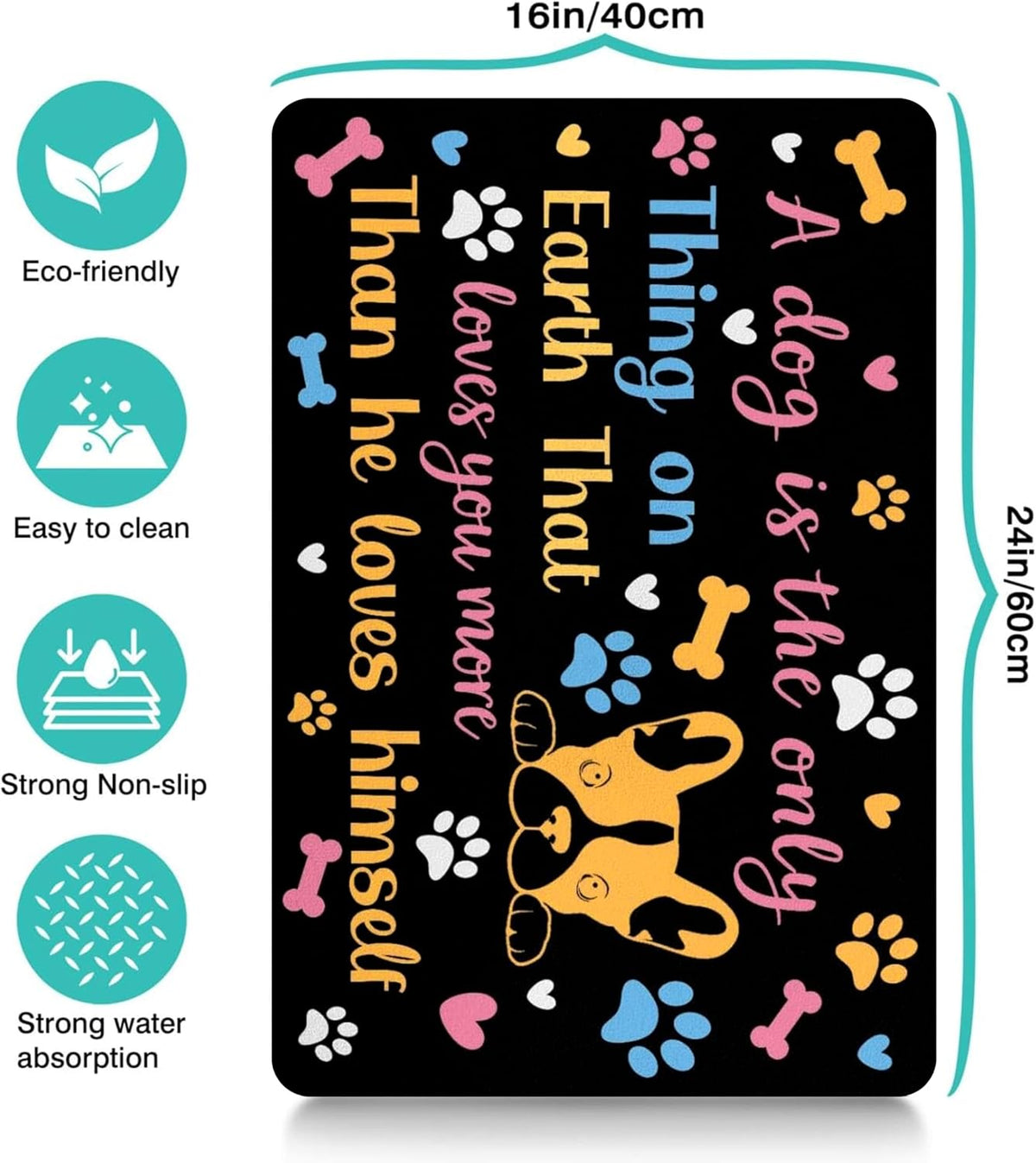 Pet Feeding Mat for Floors Cat Food Mat Waterproof Dog Food Mat - 24"L x 16"W / Black - image 4