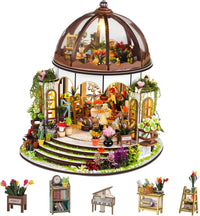 DIY Miniature House Kit, Pet Shop Book Nook Kit with LED Light - Hanging Garden