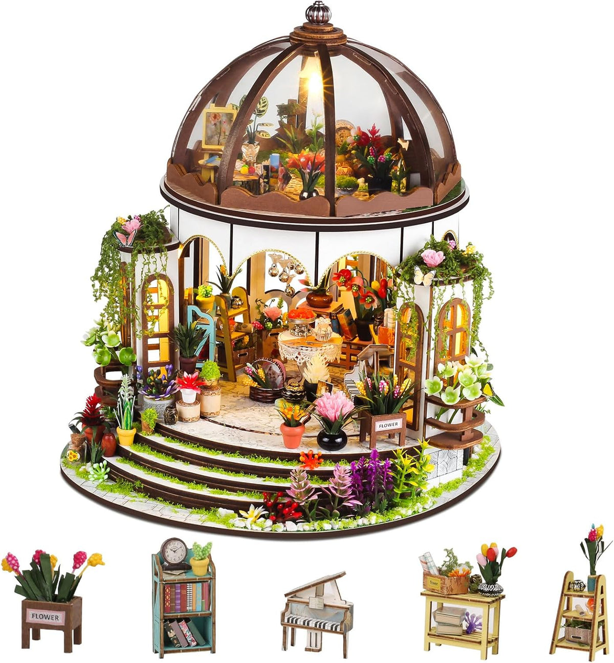 DIY Miniature House Kit, Pet Shop Book Nook Kit with LED Light - Hanging Garden