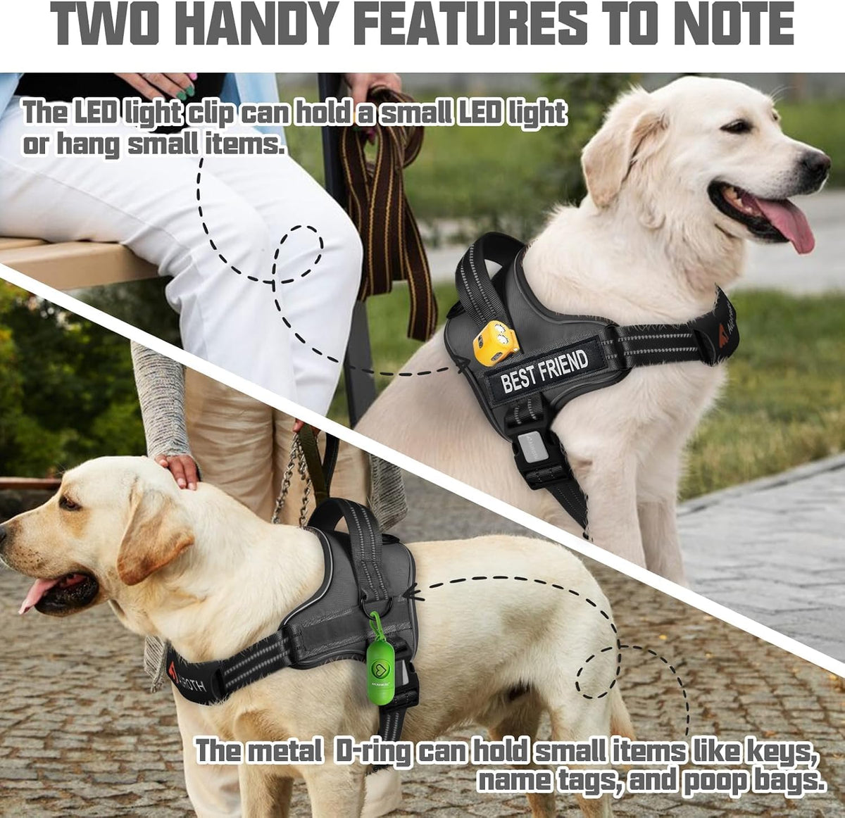 AUROTH Dog Harness for Large Dogs No Pull Tactical Harness and Leash - Black / M(Neck:17.7"-24",Chest:23.6"-31.9") - image 3