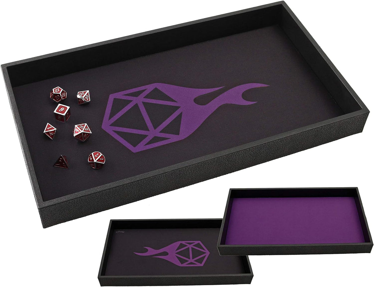 Forged Dice Co. Dice Tray 14" - Black Tray W/ Purple/Black D20 Icon Mat