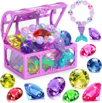 VGOFUN 31-piece mermaid diving pool toys with gems, pirate treasure chest and mesh bag