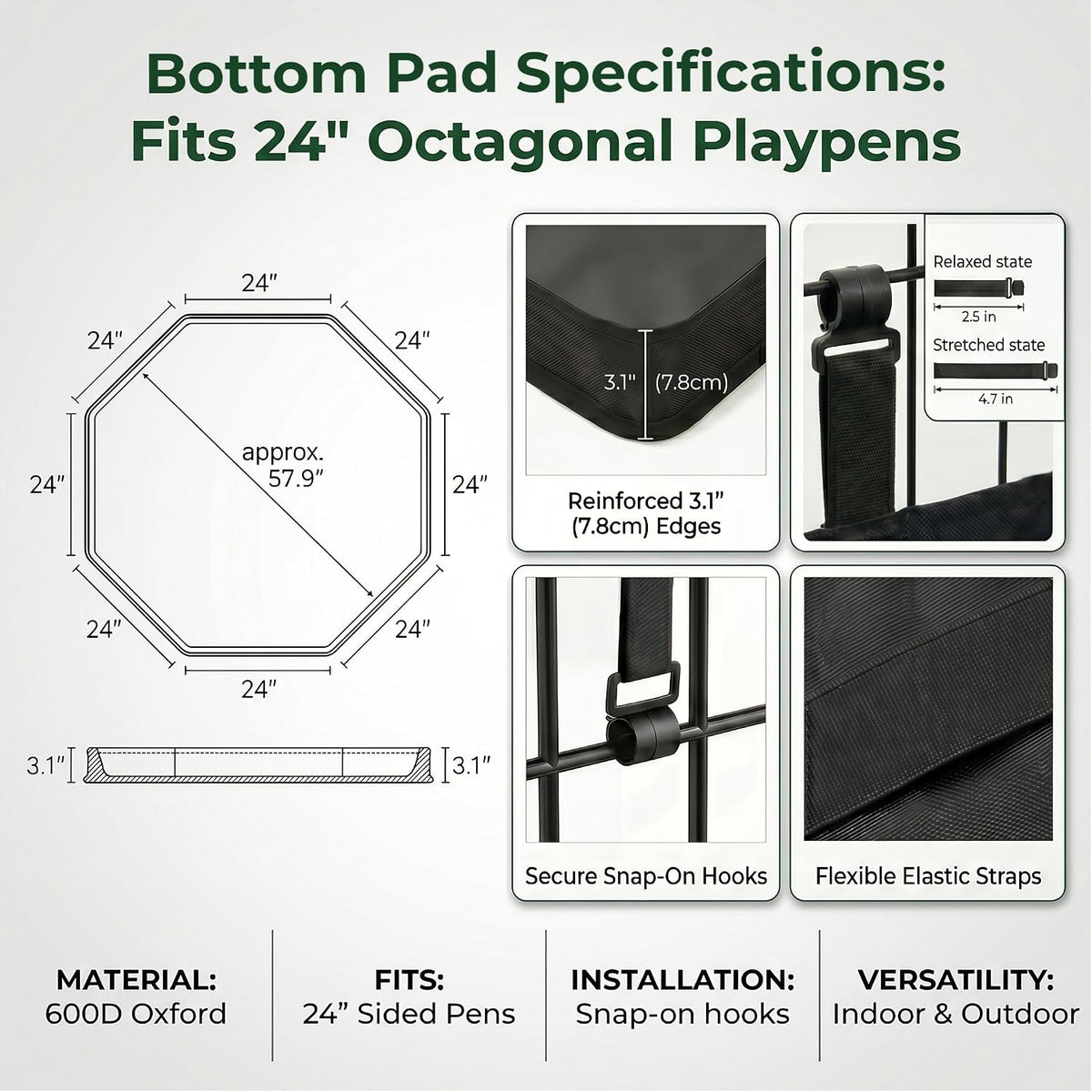 Puppy Playpen with Bottom Pad and Door, 8 Panels 24" H - Black / X-Small Pen: 24-Inch High / Playpen+Bottom+Top Cover - image 4