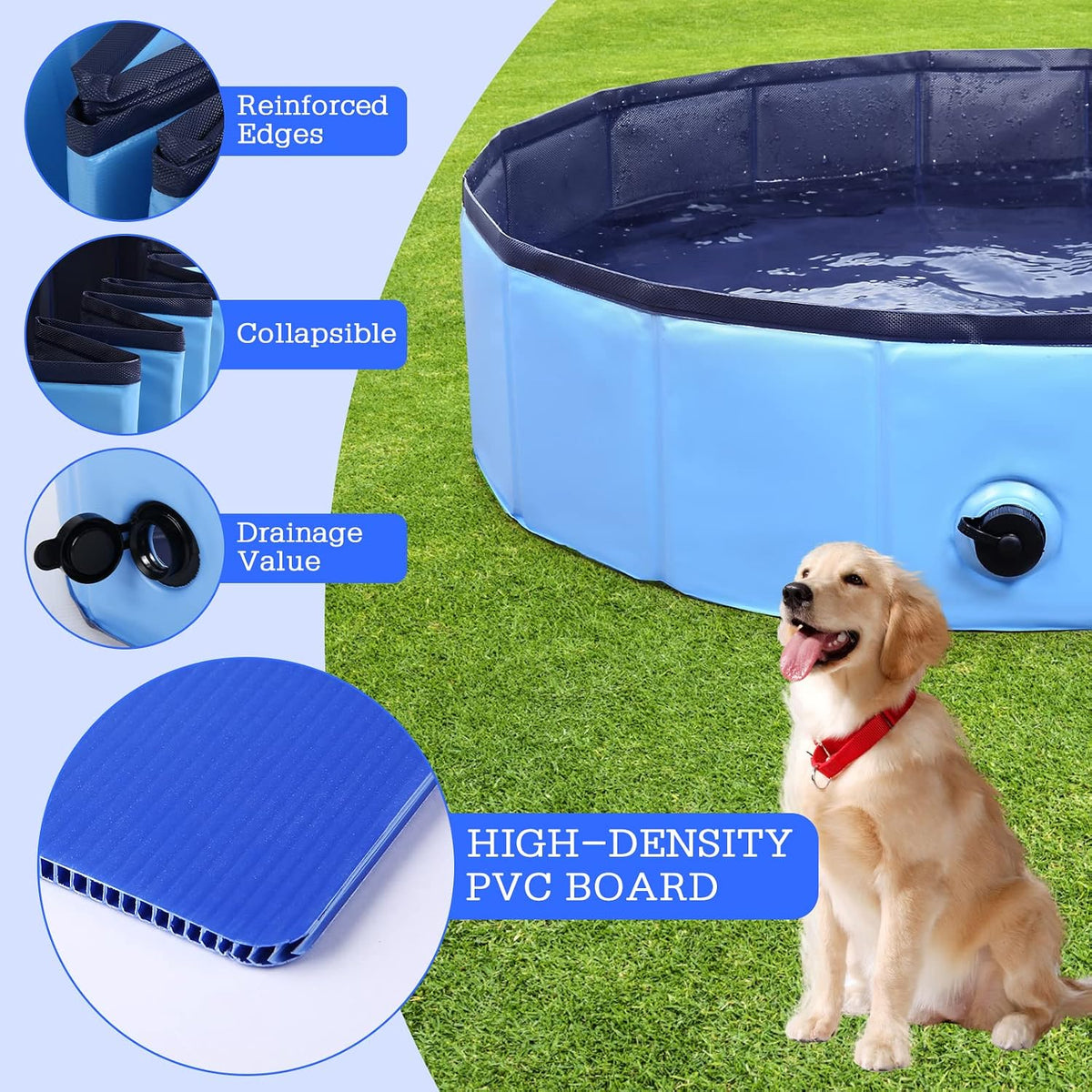 Foldable Dog Pool, Portable Pet Bath Tub and Kiddie Swimming Pool – Essentials for Dogs - 87"-5XL / Blue - image 3