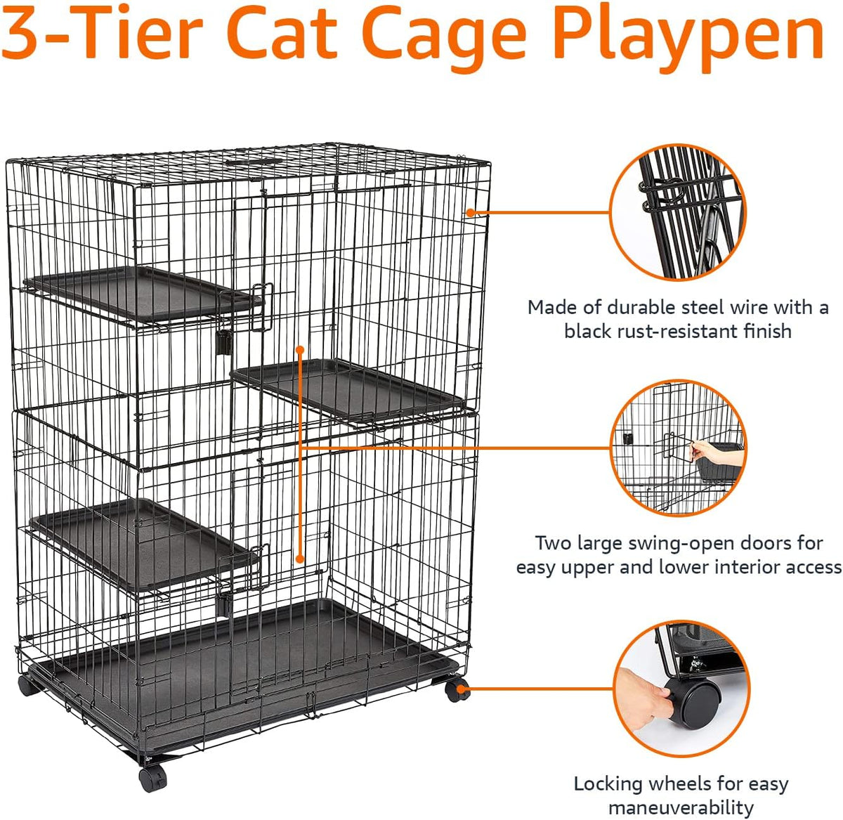 Amazon Basics Large 3-Tier Cat Cage Playpen with Easy to Clean - image 3