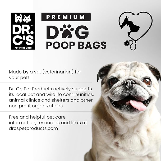 100% Certified Compostable Dog Poop Bags - Dr. C's Premium Dog Poop Bags - 270 Bags / 18 Rolls, Extra thick, Leak Proof, Unscented, Plant Based and Earth Friendly, Dispenser Included