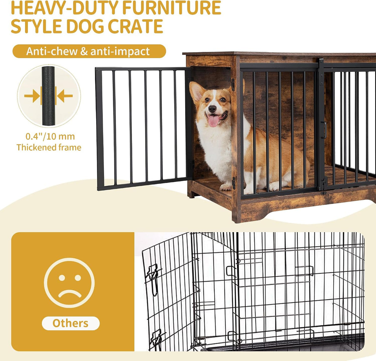 Hzuaneri 77.6 in Double Dog Crate Furniture - Rustic Brown / 31.9"L x 21.7"W x 26.6"H - image 4