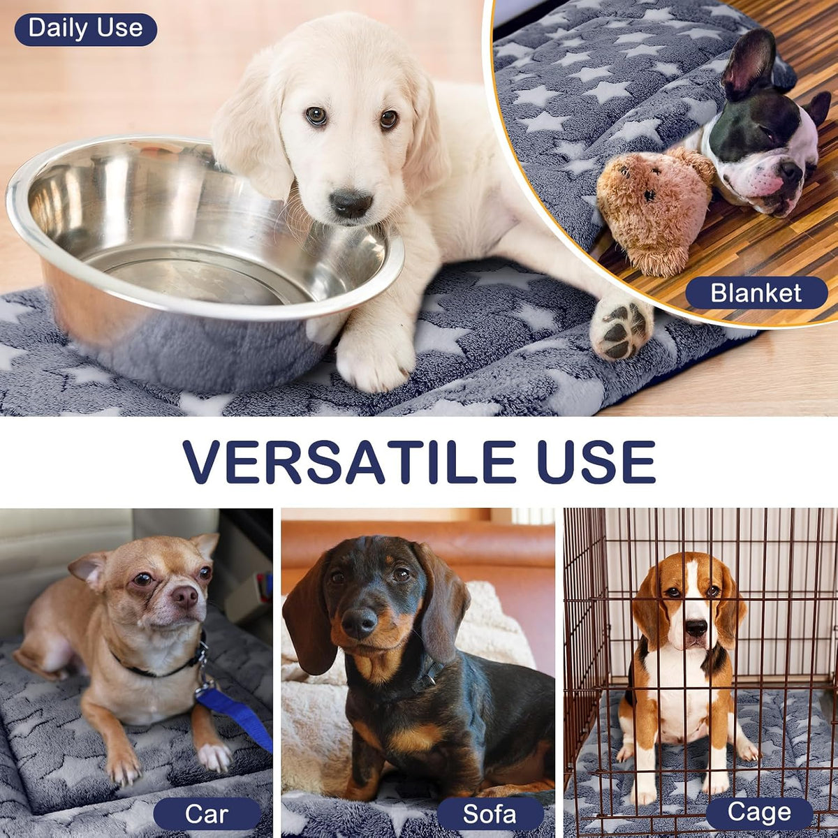 4 Pcs Dog Crate Pads Soft Warm - Rectangular 18 x 24 x 1.6 Inch / Star / Blue - image 4