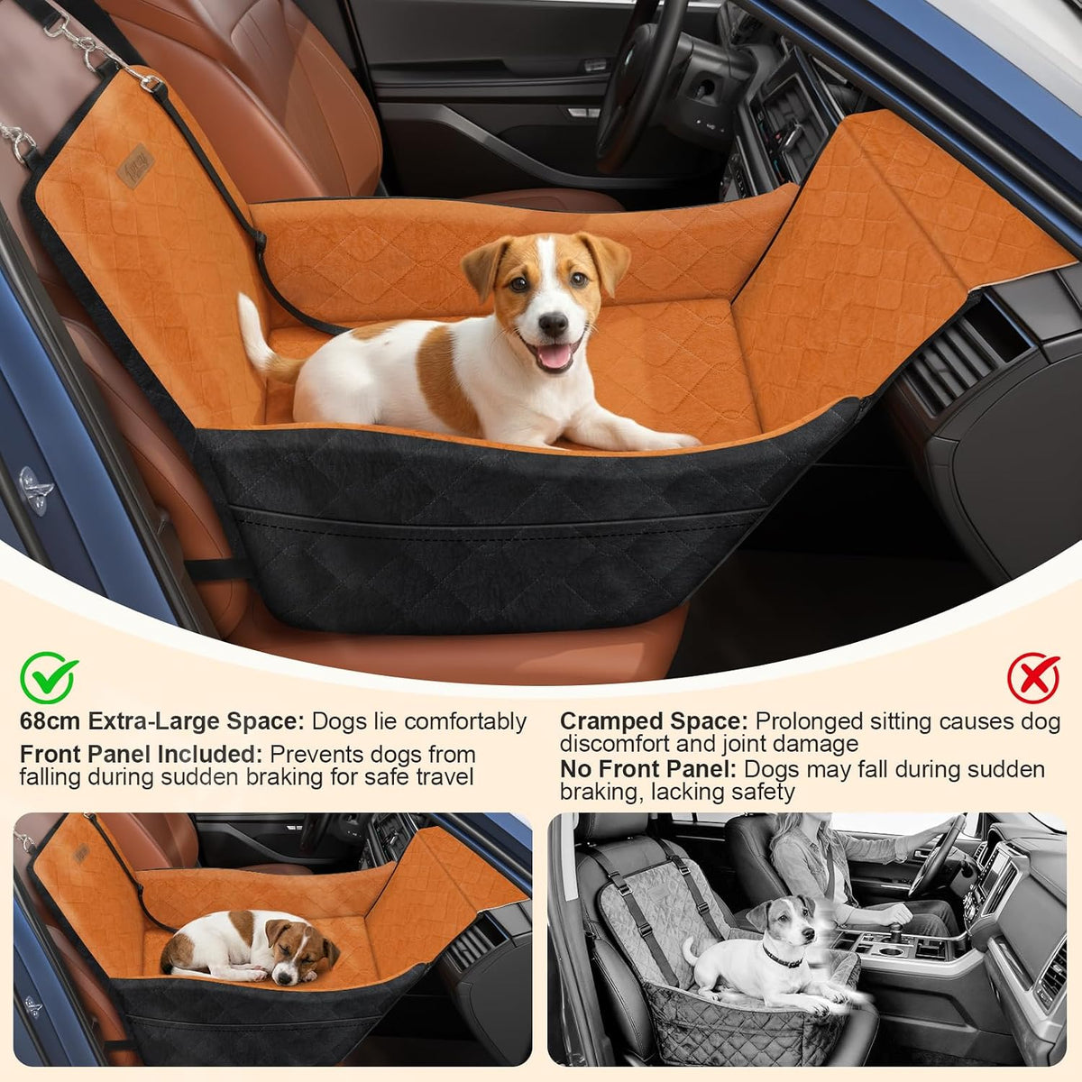 Elevated Dog Car Seat for Small and Medium Dogs Up to – Essentials for Dogs - Black + Brown / Single Seat - image 2