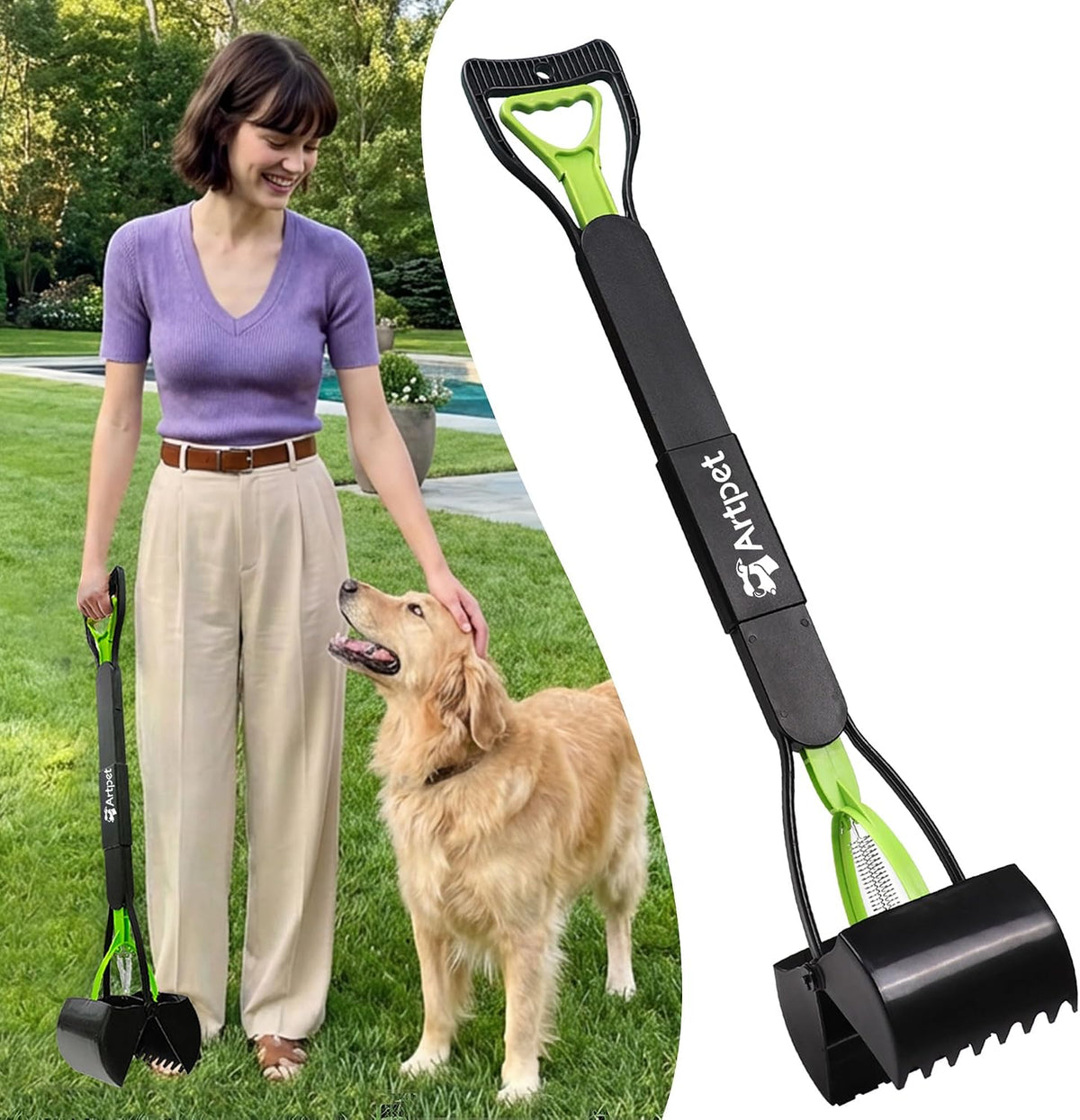 32" Dog Pooper Scooper, Long Handle Scoop for Yard & Grass – Essentials for Dogs - Spring Green