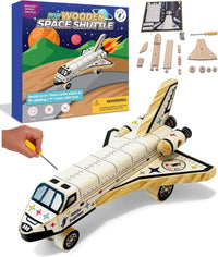 Little Jupiter DIY Wooden Kits w/Stickers, Kids Building Kit - Space Shuttle
