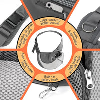 YUDODO Pet Sling Carrier for Small Dogs & Cats – Hands-Free Puppy Carrier with Safety Hook, Large Zipper Pocket, Soft Breathable Mesh, Adjustable Strap & Reflective Strip (Gray 1.0 S)