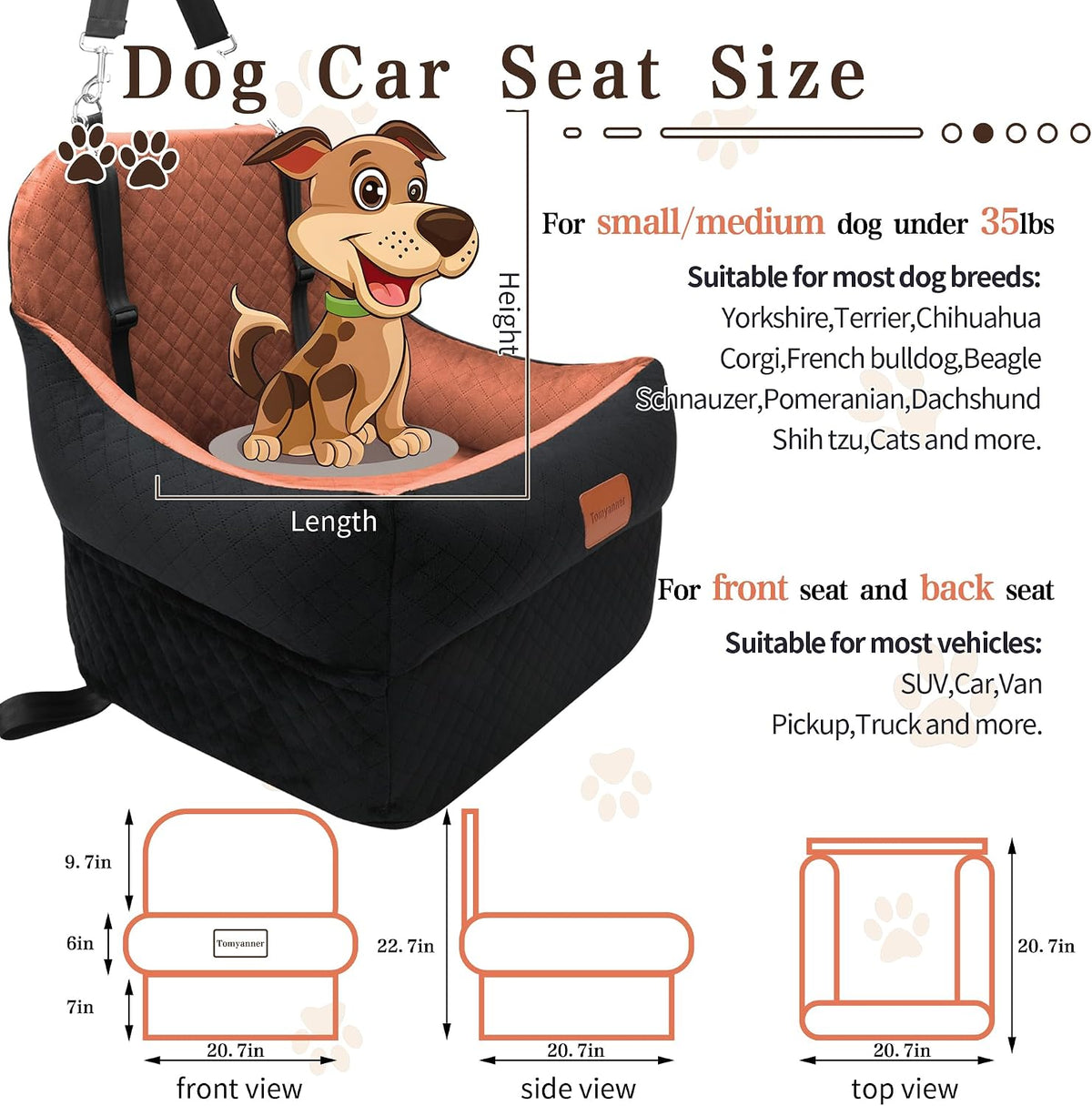 Dog Booster Car Seat for Small/Medium Dogs up to 30 lbs - blabro - image 3