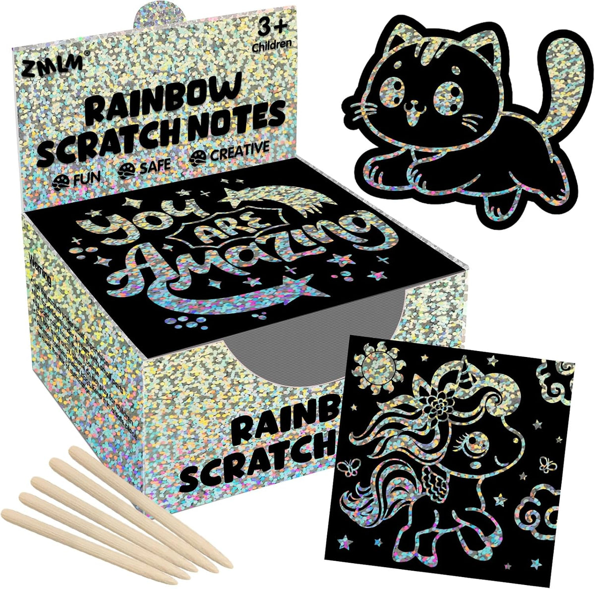 ZMLM 165 Rainbow Scratch Paper Art Mini Notes - Silver Holographic