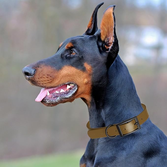 Dogline Biothane Waterproof Dog Collar Strong Coated Nylon Webbing with Black Hardware Odor- Proof for Easy Care Easy to Clean High Performance Fits Small Medium or Large Dogs, Coyote Brown