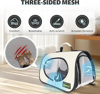 Cat Carrier Purses for Women, Airline Approved Pet Travel Bag for Cats, Kittens, Rabbits up to 10 lbs - Collapsible, Soft-Sided,16x10x10 in, Breathable Mesh with Kitty Pattern, Collar and Leash, Cream