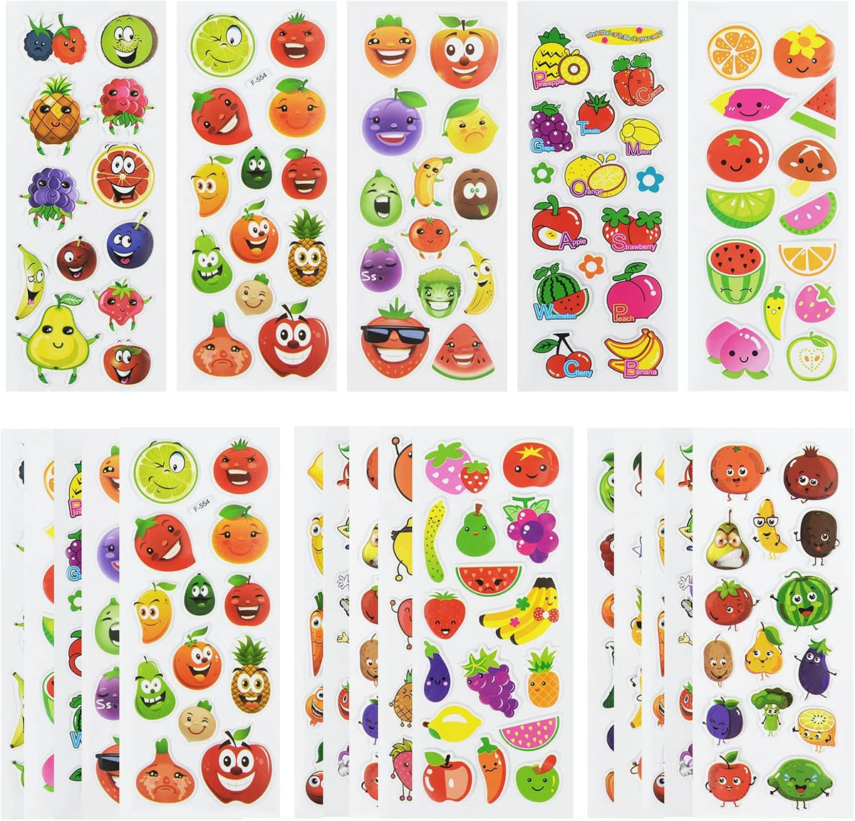 24 Sheets 3D Puffy Stickers for Toddlers Kids Boys Girls – Fun for Kids & Family - Fruit
