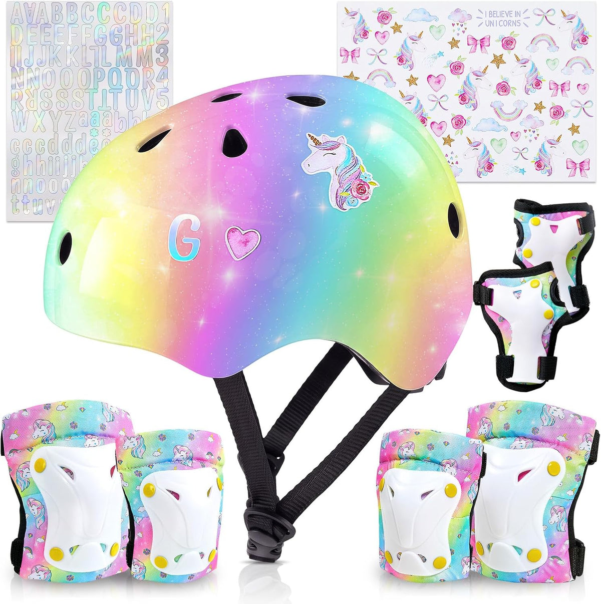 Unicorn Catcher Kids Helmet and Knee Pads Set - Rainbow / Small: 3-8 year