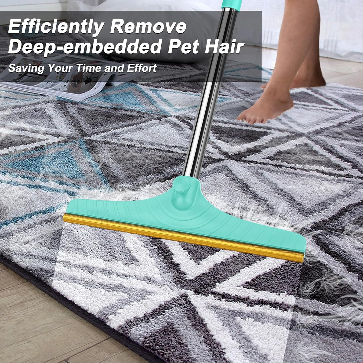 Carpet Rake for Pet Hair Removal, Reusable Carpet Scraper Broom – Essentials for Dogs - Blue - image 4