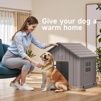 Vixzen 32in Large Outdoor Dog House,Durable Water Resistant Resin Dog House,Doghouse for Small to Large Dogs Indoor or Outside,with Air Vent and Elevated Floor,Gray
